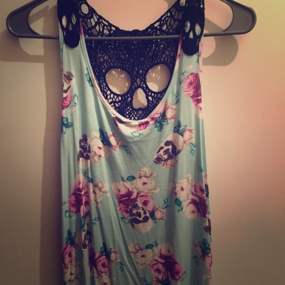 Hot Topic Skull Lace Tank Top